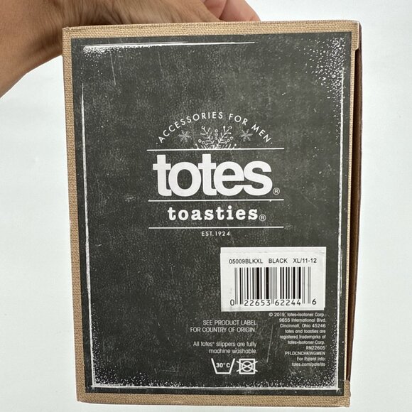 New TOTES Toasties Men's Size 11-12 MEMORY FOAM SLIPPERS Black Plaid Trim Comfy - Picture 5 of 5